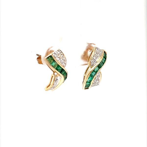 14K Yellow Gold Diamond And Emerald Earrings Image 2 Minor Jewelry Inc. Nashville, TN