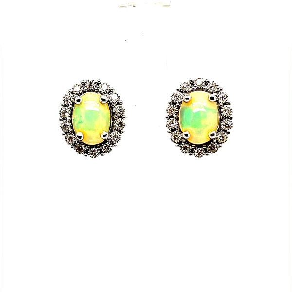 14K White Gold Opal and Diamond Stud Earrings Minor Jewelry Inc. Nashville, TN