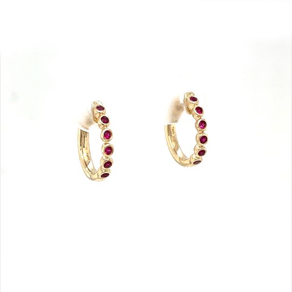 14K Yellow Gold Bezel Set Ruby Hoop Earrings Image 2 Minor Jewelry Inc. Nashville, TN