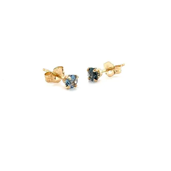 14K Yellow Gold Birthstone Stud Earrings with Synthetic Aquamarines Image 2 Minor Jewelry Inc. Nashville, TN