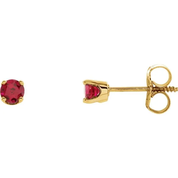 14K Yellow Gold Birthstone Stud Earrings With Synthetic Ruby Minor Jewelry Inc. Nashville, TN
