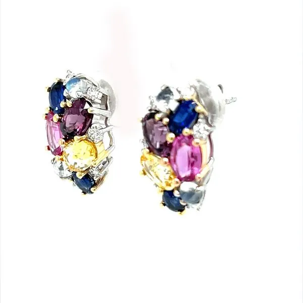 18K Yellow, Rose And White Gold Sapphire Stud Earrings Image 2 Minor Jewelry Inc. Nashville, TN