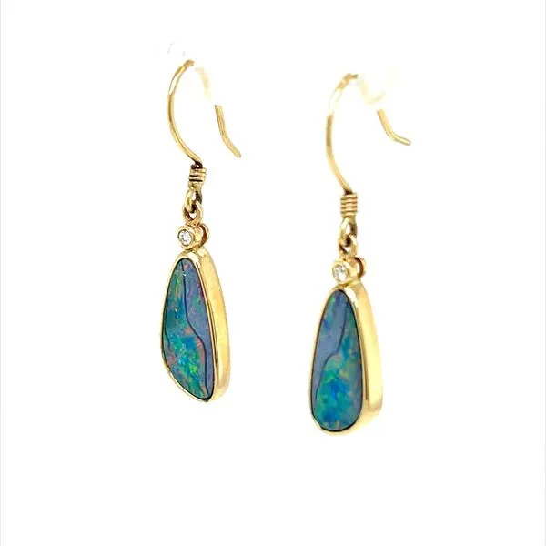 14K Yellow Gold Black Ironstone Matrix Opal Earrings Image 2 Minor Jewelry Inc. Nashville, TN