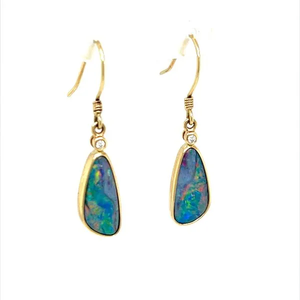 14K Yellow Gold Black Ironstone Matrix Opal Earrings Image 3 Minor Jewelry Inc. Nashville, TN