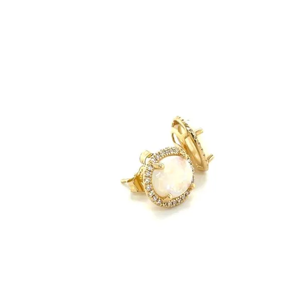 14K Yellow Gold Opal and Diamond Stud Earrings