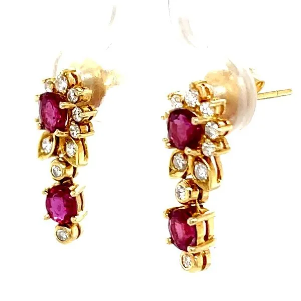 18K Yellow Gold Estate Ruby and Diamond Earrings Image 2 Minor Jewelry Inc. Nashville, TN