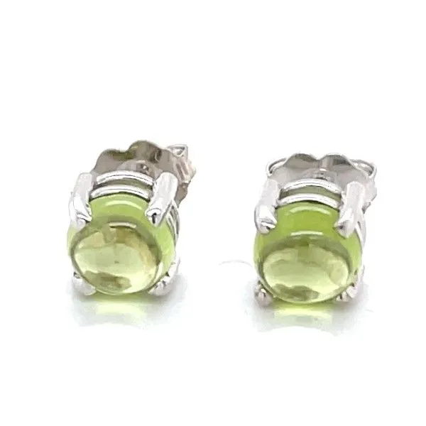 14K White Gold Peridot Cabochon Stud Earrings
