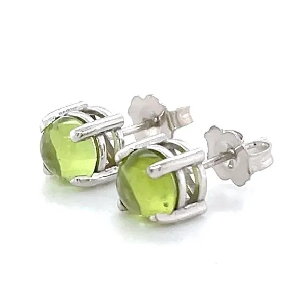 14K White Gold Peridot Cabochon Stud Earrings