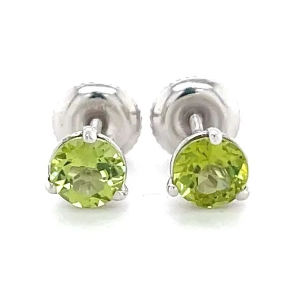 14K White Gold Faceted Peridot Stud Earrings