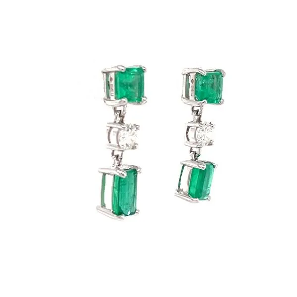 14K White Gold Emerald and Diamond Drop Emerald Earrings Image 3 Minor Jewelry Inc. Nashville, TN