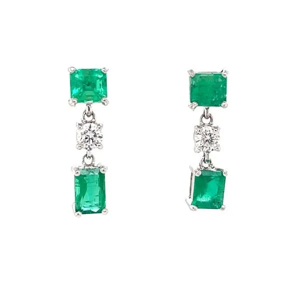 14K White Gold Emerald and Diamond Drop Emerald Earrings Minor Jewelry Inc. Nashville, TN