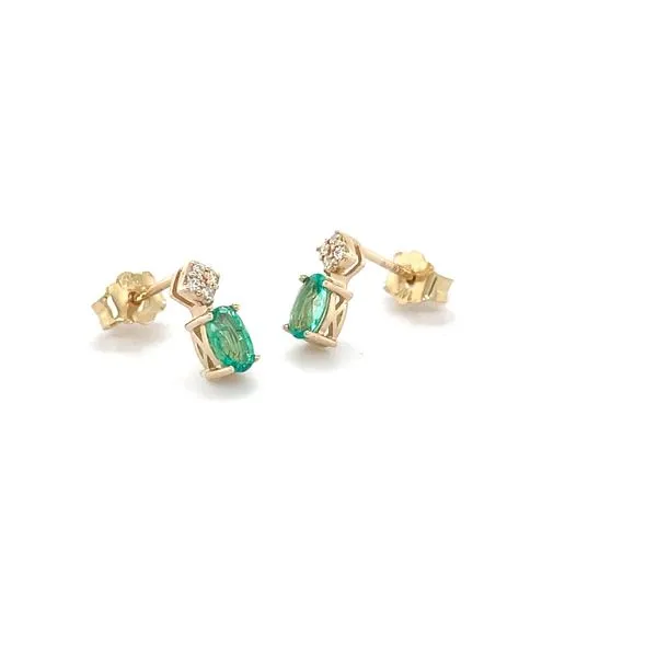 14K Yellow Gold Emerald and Diamond Stud Earrings Image 2 Minor Jewelry Inc. Nashville, TN