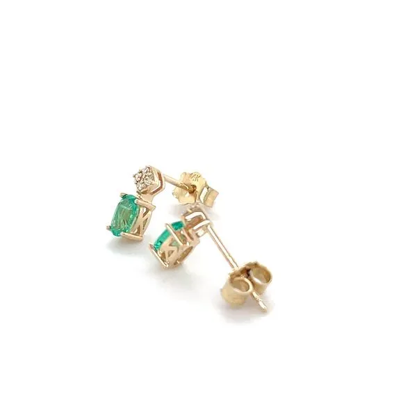 14K Yellow Gold Emerald and Diamond Stud Earrings Image 3 Minor Jewelry Inc. Nashville, TN