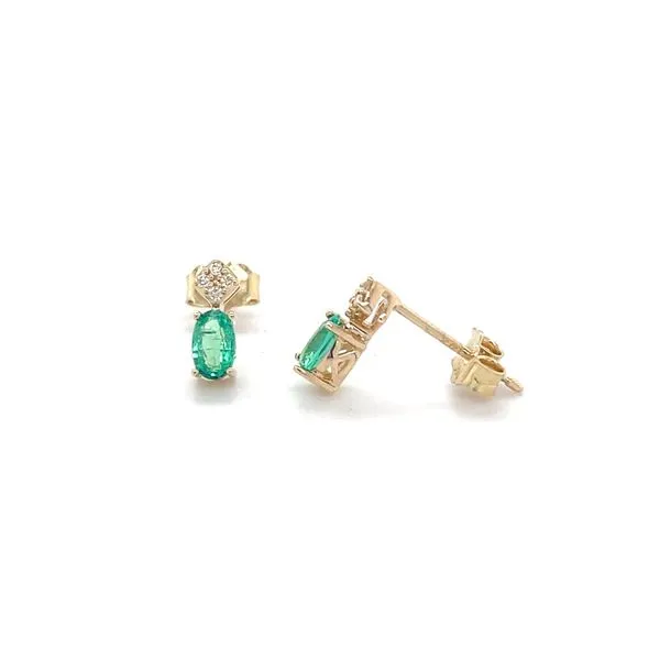 14K Yellow Gold Emerald and Diamond Stud Earrings Minor Jewelry Inc. Nashville, TN