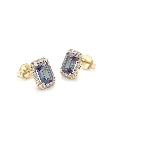 14K Yellow Gold Alexandrite and Diamond Stud Earrings Image 2 Minor Jewelry Inc. Nashville, TN