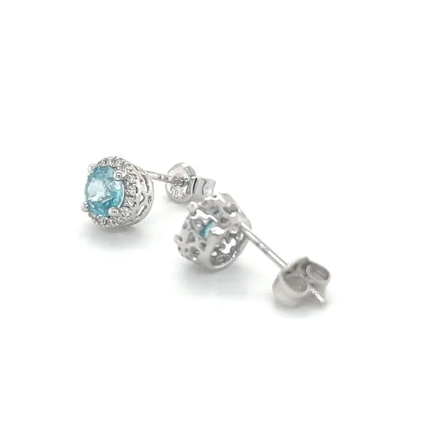 14K White Gold Blue Zircon and Diamond Stud Earrings Image 3 Minor Jewelry Inc. Nashville, TN