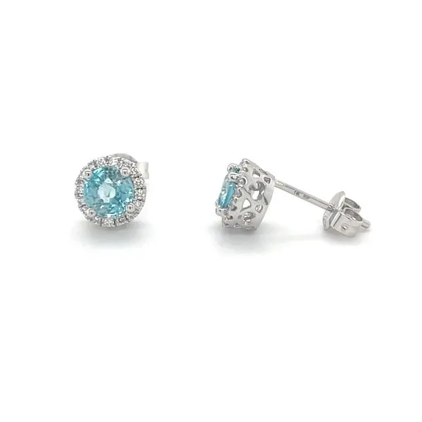 14K White Gold Blue Zircon and Diamond Stud Earrings Minor Jewelry Inc. Nashville, TN