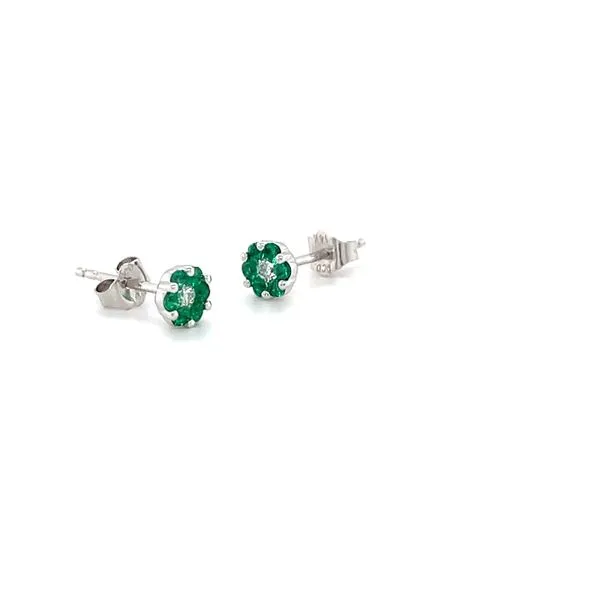 14K White Gold Emerald and Diamond Stud Earrings Image 2 Minor Jewelry Inc. Nashville, TN