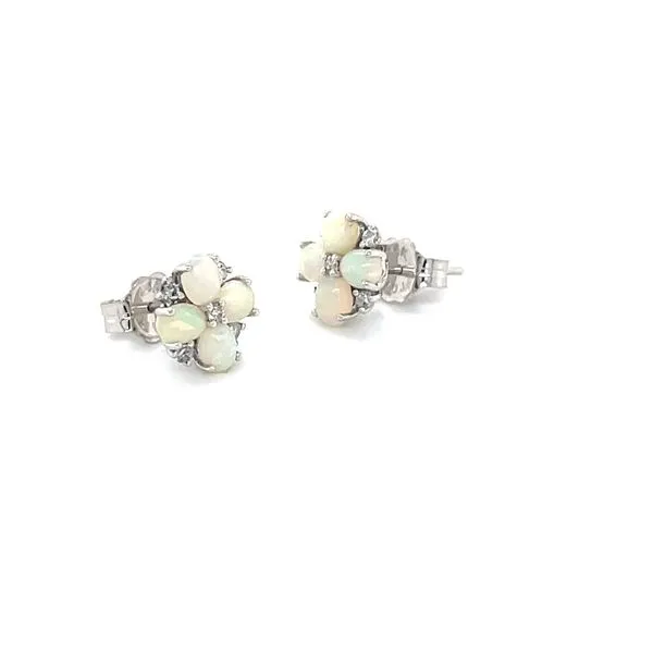 14K White Gold Opal and Diamond Stud Earrings