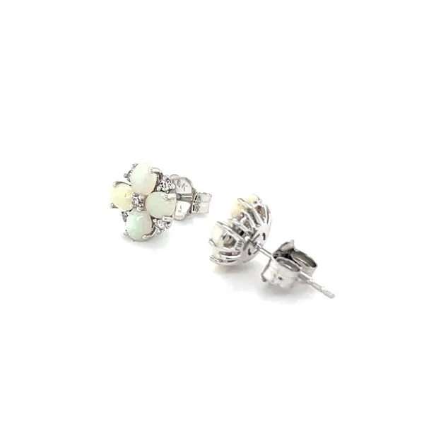 14K White Gold Opal and Diamond Stud Earrings