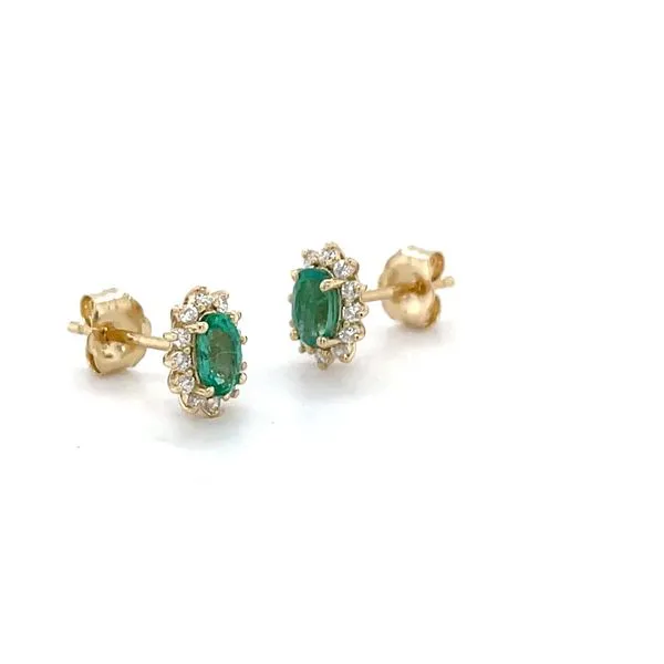 14K Yellow Gold Mined Emerald and Diamond Stud Earrings Image 2 Minor Jewelry Inc. Nashville, TN