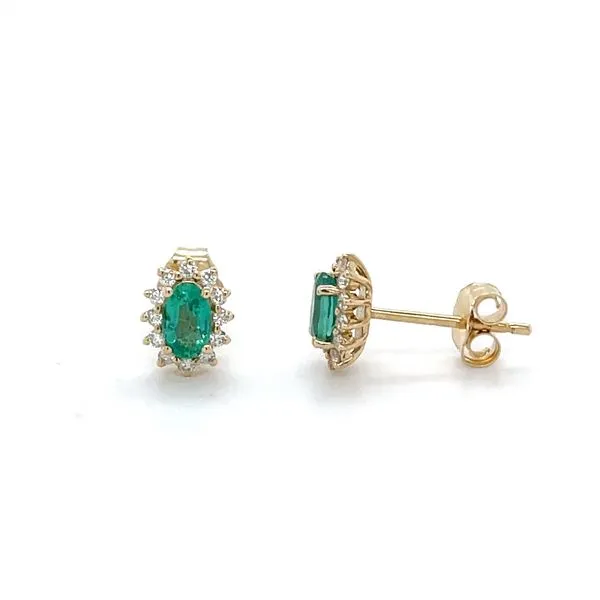 14K Yellow Gold Mined Emerald and Diamond Stud Earrings Minor Jewelry Inc. Nashville, TN
