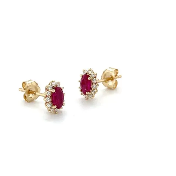 14K Yellow Gold Mined Ruby and Diamond Stud Earrings Image 2 Minor Jewelry Inc. Nashville, TN