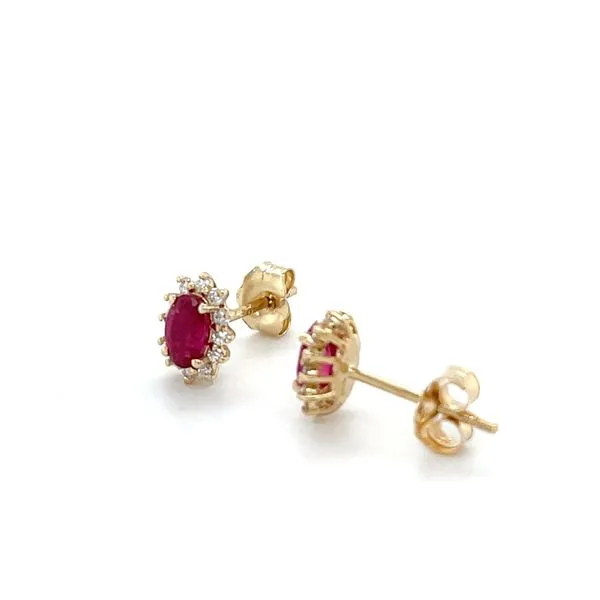 14K Yellow Gold Mined Ruby and Diamond Stud Earrings Image 3 Minor Jewelry Inc. Nashville, TN