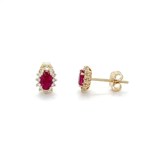 14K Yellow Gold Mined Ruby and Diamond Stud Earrings Minor Jewelry Inc. Nashville, TN