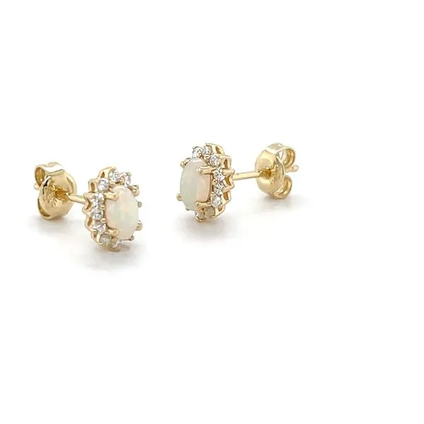 14K Yellow Gold Mined Opal and Diamond Stud Earrings Image 2 Minor Jewelry Inc. Nashville, TN