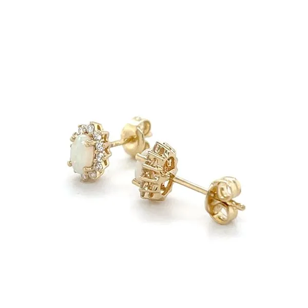 14K Yellow Gold Mined Opal and Diamond Stud Earrings Image 3 Minor Jewelry Inc. Nashville, TN