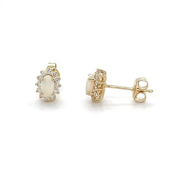 14K Yellow Gold Mined Opal and Diamond Stud Earrings Minor Jewelry Inc. Nashville, TN