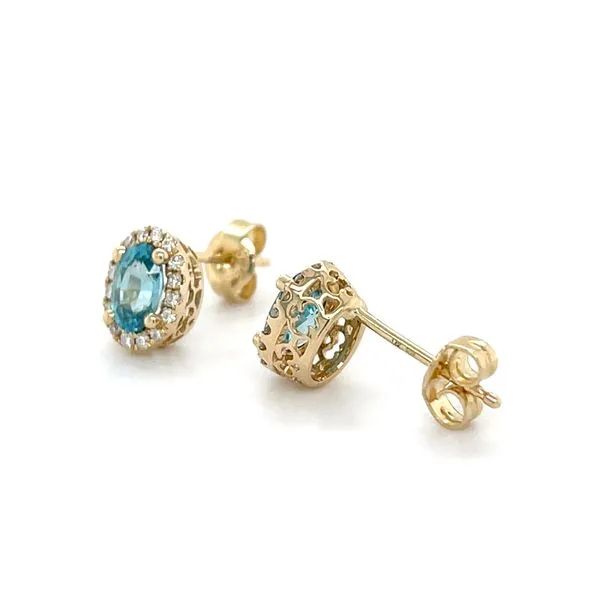 14K Yellow Gold Mined Blue Zircon and Diamond Stud Earrings Image 3 Minor Jewelry Inc. Nashville, TN