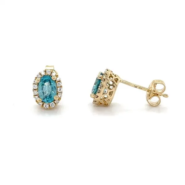 14K Yellow Gold Mined Blue Zircon and Diamond Stud Earrings Minor Jewelry Inc. Nashville, TN