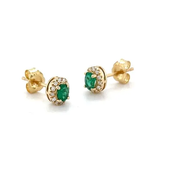 14K Yellow Gold Mined Emerald and Diamond Stud Earrings Image 2 Minor Jewelry Inc. Nashville, TN