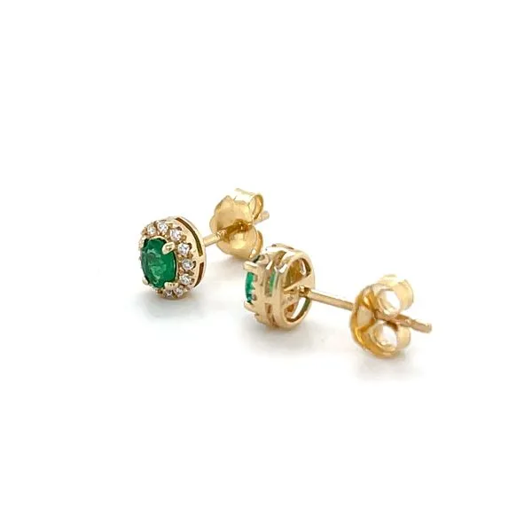 14K Yellow Gold Mined Emerald and Diamond Stud Earrings Image 3 Minor Jewelry Inc. Nashville, TN