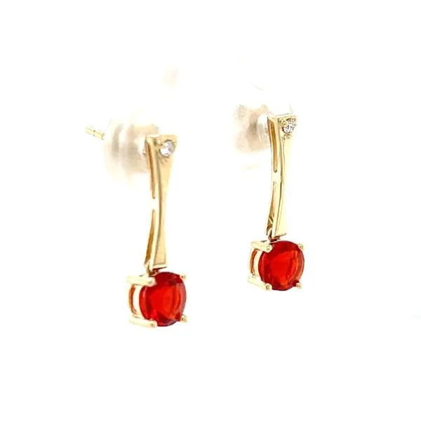 14K Yellow Gold Mined Fire Opal and Diamond Dangle Earrings Image 3 Minor Jewelry Inc. Nashville, TN