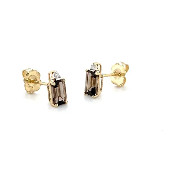 14K Yellow Gold Estate Mined Smoky Quartz and Diamond Stud Earrings Image 2 Minor Jewelry Inc. Nashville, TN