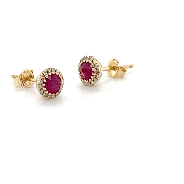 14K Yellow Gold Mined Ruby and Diamond Stud Earrings Image 2 Minor Jewelry Inc. Nashville, TN