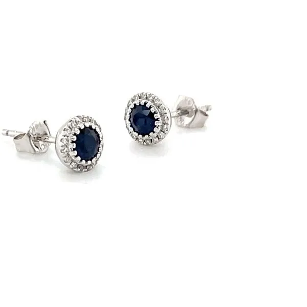 14K White Gold Mined Sapphire and Diamond Stud Earrings Image 2 Minor Jewelry Inc. Nashville, TN