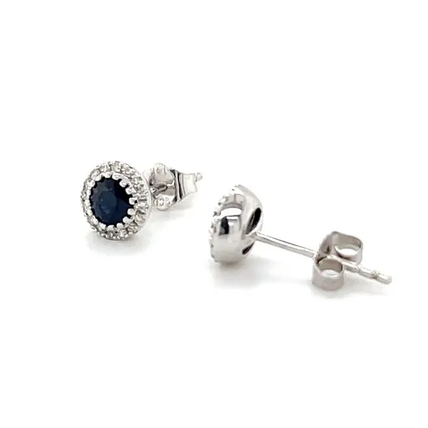14K White Gold Mined Sapphire and Diamond Stud Earrings Image 3 Minor Jewelry Inc. Nashville, TN