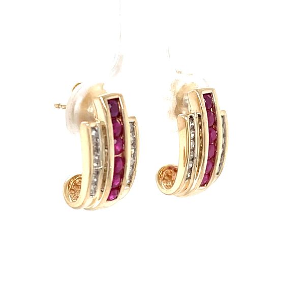 14K Yellow Gold Estate Mined Ruby & Diamond Drop Earrings Image 3 Minor Jewelry Inc. Nashville, TN