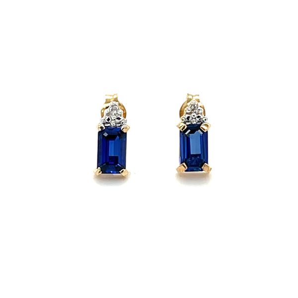 10K Yellow Gold Estate Lab Sapphire and Diamond Stud Earrings Image 2 Minor Jewelry Inc. Nashville, TN