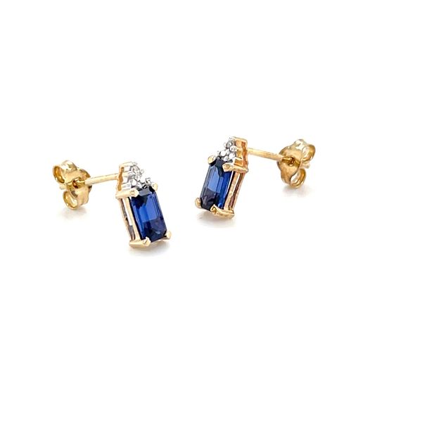 10K Yellow Gold Estate Lab Sapphire and Diamond Stud Earrings Image 3 Minor Jewelry Inc. Nashville, TN