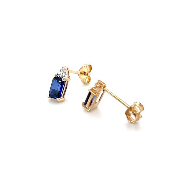 10K Yellow Gold Estate Lab Sapphire and Diamond Stud Earrings Image 4 Minor Jewelry Inc. Nashville, TN