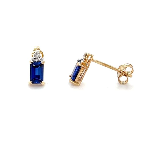 10K Yellow Gold Estate Lab Sapphire and Diamond Stud Earrings Minor Jewelry Inc. Nashville, TN