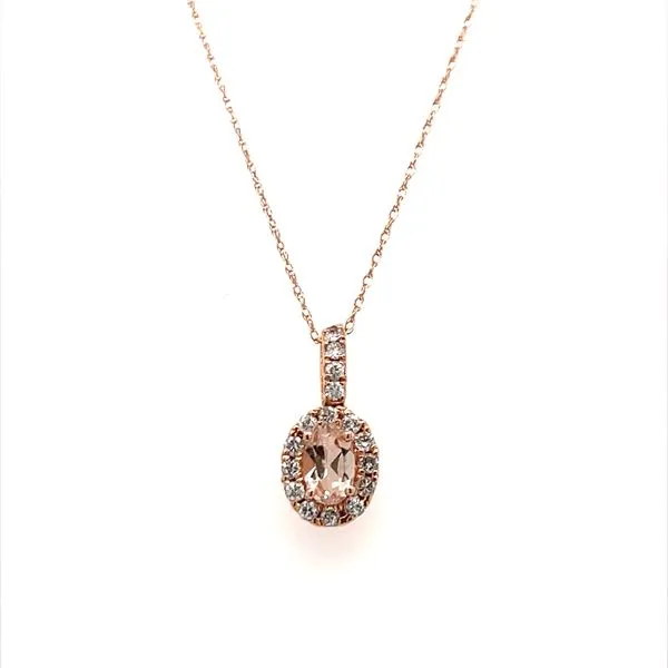 14K Rose Gold Diamond and Morganite Pendant Necklace