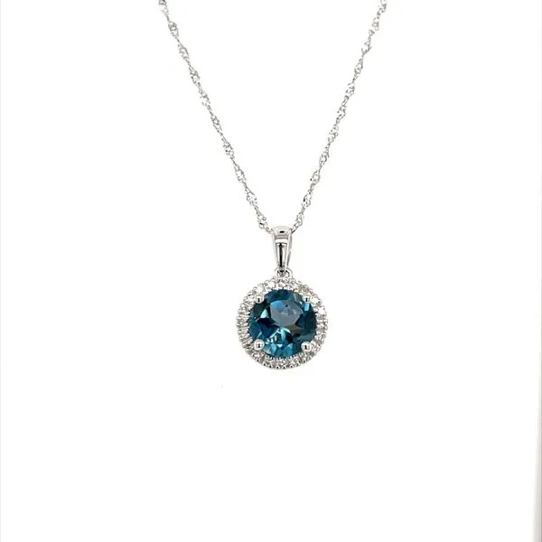 14K White Gold Blue Topaz and Diamond Pendant Necklace Minor Jewelry Inc. Nashville, TN
