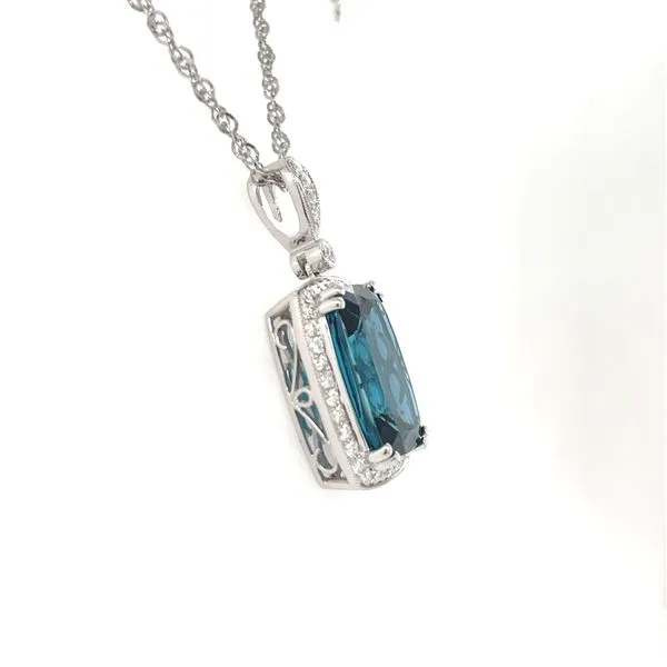 14K White Gold Blue Topaz and Diamond Pendant Necklace Image 2 Minor Jewelry Inc. Nashville, TN
