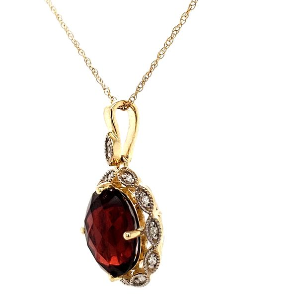 14K Yellow Gold Garnet and Diamond Pendant Necklace Image 2 Minor Jewelry Inc. Nashville, TN